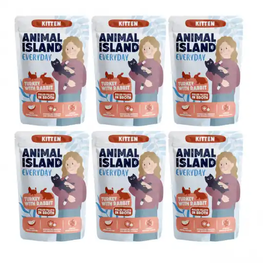 ANIMAL ISLAND Everyday Kitten Indyk z królikiem w rosole - mokra karma dla kota - 6x85g Nowość