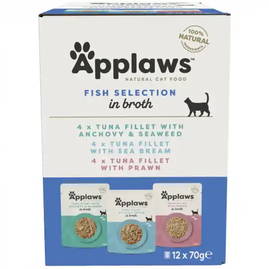 Wyprzedaż APPLAWS Fish selection multipack in broth Box - mokra karma dla kota - 12x70g
