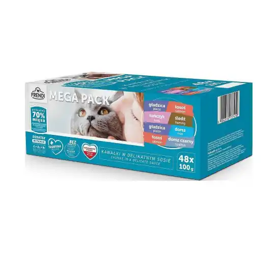 FRENDI Kawałki rybne w delikatnym sosie Box - mokra karma dla kota - 48x100g Szybka dostawa