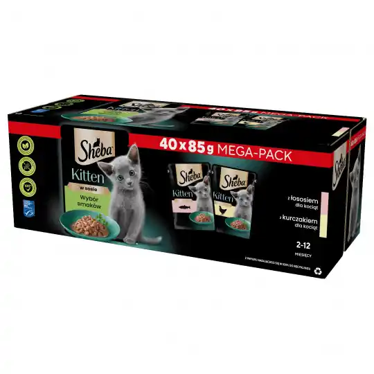 Dostępne od ręki SHEBA Nature‘s Collection Drobiowe smaki w galarecie- Junior Kurczak/Łosoś - Mokra karma dla kota 40x85g