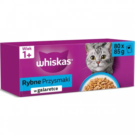 WHISKAS Rybne przysmaki w galaretce Box - mokra karma dla kota - 80x85g Cena promocyjna