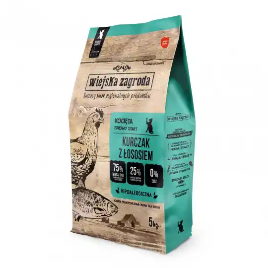 Cena promocyjna WIEJSKA ZAGRODA Kocięta Kurczak z łososiem - sucha karma dla kota - 5kg