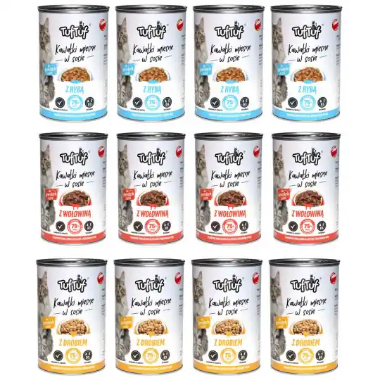 TUF TUF kawałki mięsne MIX smaków - mokra karma dla kota - 12x415g Nowy