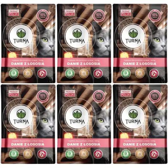 Oferta czasowa TURNA Cats Danie z łososia – mokra karma dla kota – 6x100g