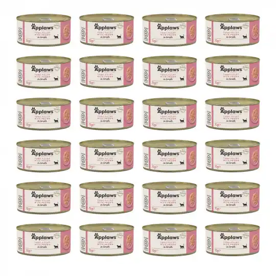 Nowy APPLAWS Filet z tuńczyka z krewetkami w rosole - mokra karma dla kota - 24x70g