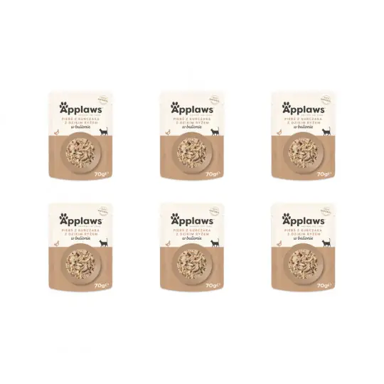 Wyjątkowa oferta APPLAWS Pierś z kurczaka z dzikim ryżem w bulionie - mokra karma dla kota - 6x70g
