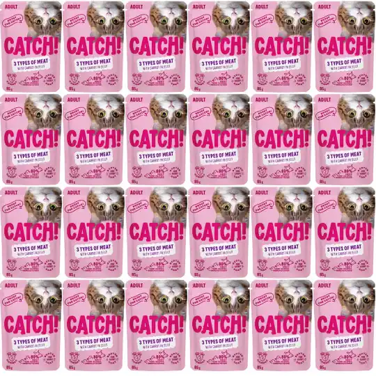 CATCH Trzy różne mięsa z marchewką w galaretce - mokra karma dla kota - 24x85g Darmowy zwrot