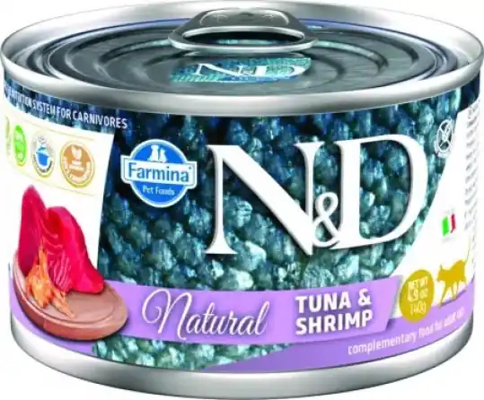 Popularny FARMINA N&D Cat Natural Tuńczyk&Krewetki - mokra karma dla kota - 140 g