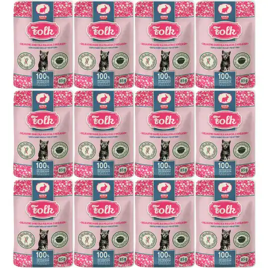 FOLK Kitten Delikatne danie dla malucha z królikiem - mokra karma dla kota - 12x85g Nowy