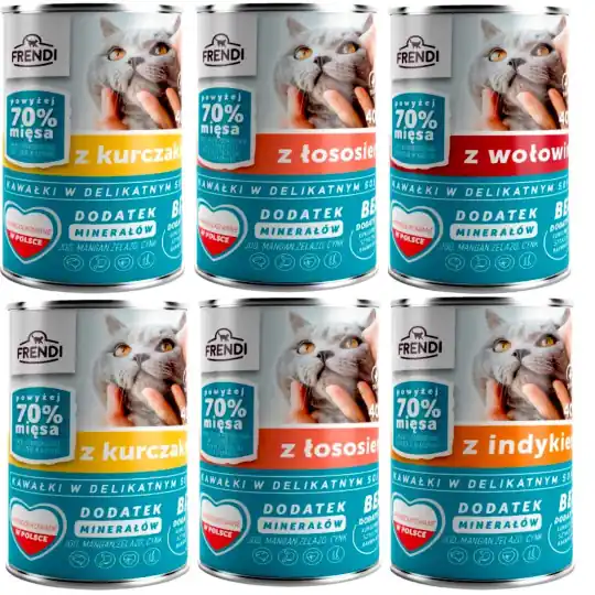 Obniżka ceny FRENDI kawałki w delikatnym sosie MIX smaków - mokra karma dla kota - 6x400g