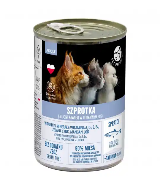 PETREPUBLIC Szprotka Kawałki w delikatnym sosie - mokra karma dla kota - 400g Najlepsza cena