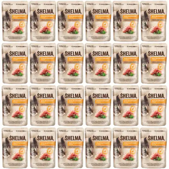 Nowy SHELMA Bogata w kurczaka w sosie - mokra karma dla kota - 24x85g