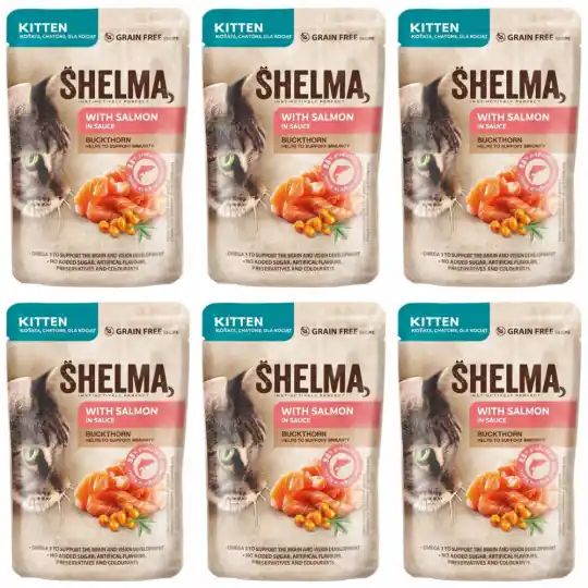 SHELMA Kitten z łososiem w sosie - mokra karma dla kota - 6x85g Ekspresowa dostawa