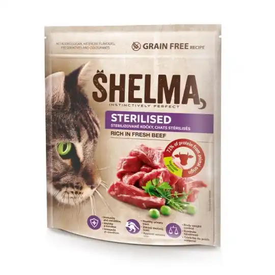 Obniżka ceny SHELMA Sterilised Wołowina - sucha karma dla kota - 1,4kg