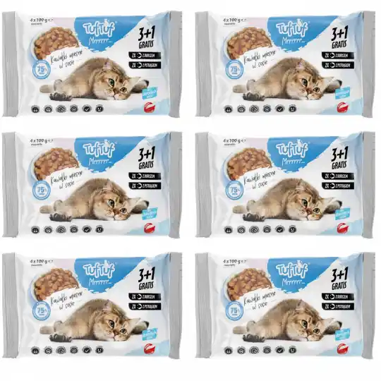 Nowość TUF TUF 2x z dorszem, 2x z pstrągiem - mokra karma dla kota - 6x(4x100g)