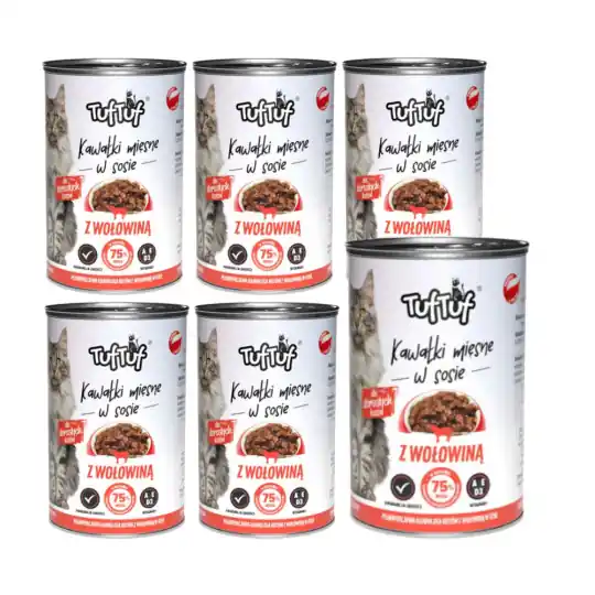 Nowość TUF TUF Kawałki mięsne w sosie z wołowiną - mokra karma dla kota - 6x415g