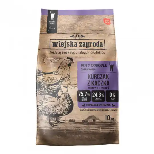 WIEJSKA ZAGRODA Kurczak z kaczką - sucha karma dla kota - 10kg Łatwy zwrot