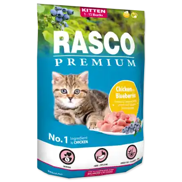 RASCO PREMIUM CAT KITTEN KARMA DLA KOCIĄT - z kurczakiem i borówkami Dostępne od ręki