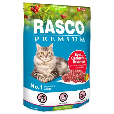 RASCO PREMIUM CAT STERILISED KARMA DLA KOTA - z wołowiną żurawiną i nasturcją Wybór klientów