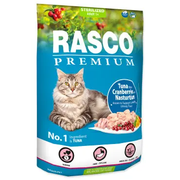 Obniżka ceny RASCO PREMIUM CAT STERILISED KARMA DLA KOTA - z tuńczykiem żurawiną i nasturcją