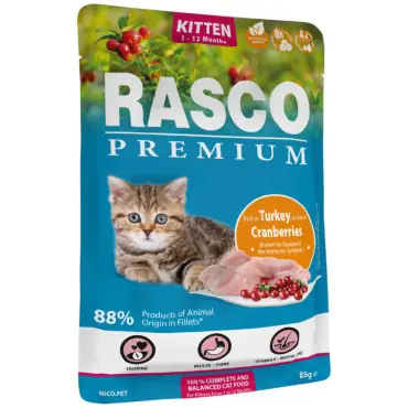 Bestseller RASCO PREMIUM KITTEN KARMA DLA KOCIĄT - indyk i żurawina fileciki w sosie