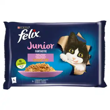 Bezpieczna płatność FELIX FANTASTIC JUNIOR KARMA DLA KOCIĄT WYBÓR SMAKÓW W GALARETCE z kurczakiem i łososiem
