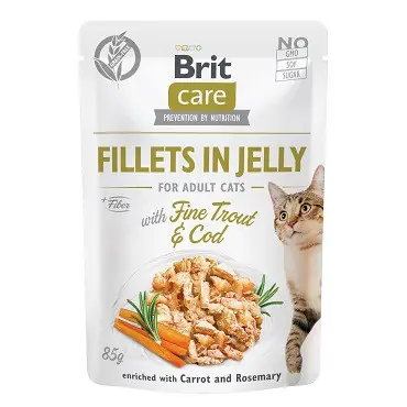BRIT CARE CAT SASZETKI DLA KOTA filety z pstrągiem i dorszem w galaretce Wyjątkowa oferta