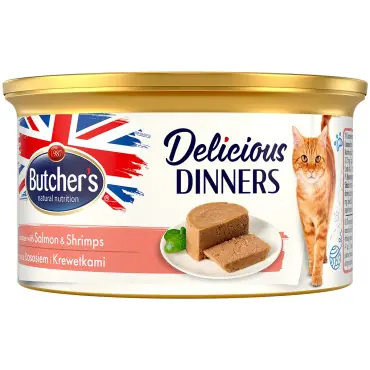 BUTCHERS DELICIOUS DINNERS KARMA DLA KOTA z łososiem i krewetkami Łatwy zwrot