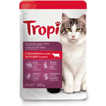 TROPI MOKRA KARMA DLA KOTA - Z WOŁOWINĄ W SOSIE Oferta limitowana