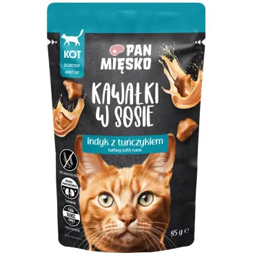 Tani PAN MIĘSKO MOKRA KARMA DLA KOTA kawałki indyka z tuńczykiem w sosie
