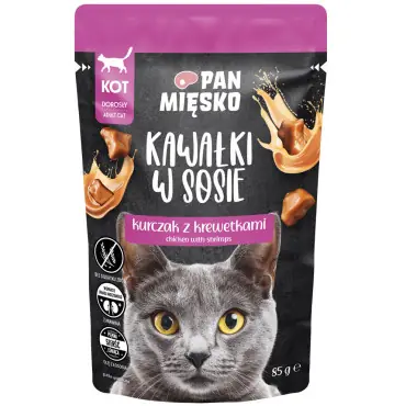 PAN MIĘSKO MOKRA KARMA DLA KOTA kawałki kurczaka z krewetkami w sosie Do wyczerpania zapasów
