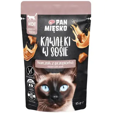Wyprzedaż PAN MIĘSKO MOKRA KARMA DLA KOTA kawałki kurczka i przepiórki w sosie