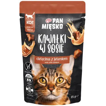 PAN MIĘSKO MOKRA KARMA DLA KOTA kawałki cielęciny i jelenia w sosie Bezpieczna płatność