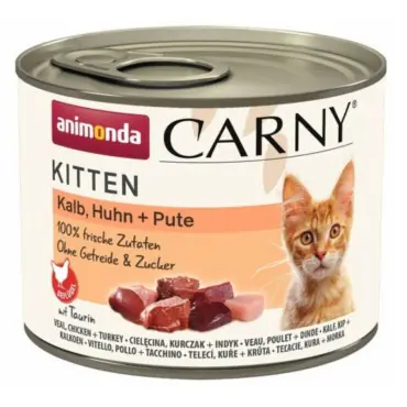 Popularny ANIMONDA CARNY KITTEN KARMA DLA KOCIĄT - CIELĘCINA, KURCZAK, INDYK puszka