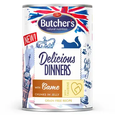 BUTCHERS DELICIOUS DINNERS KAWAŁKI Z DZICZYZNĄ W GALARETCE KARMA DLA KOTA Nowy