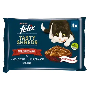 Zniżka FELIX TASTY SHREDS KARMA DLA KOTA wiejskie smaki