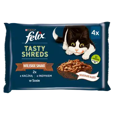 FELIX TASTY SHREDS KARMA DLA KOTA wiejskie smaki z kaczką i indykiem Hit cenowy