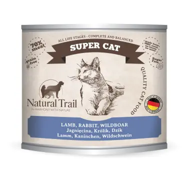 NATURAL TRAIL SUPER CAT MOKRA KARMA DLA KOTA z jagnięciną, królikiem i dzikiem Bezpieczna płatność