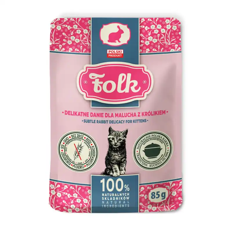 Bezpieczne zakupy Folk Kitten dla Malucha z Królikiem Saszetka 85g