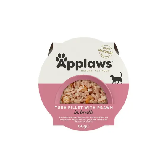 Popularny APPLAWS Cat filet z tuńczyka z krewetkami w miseczce dla kota 60g
