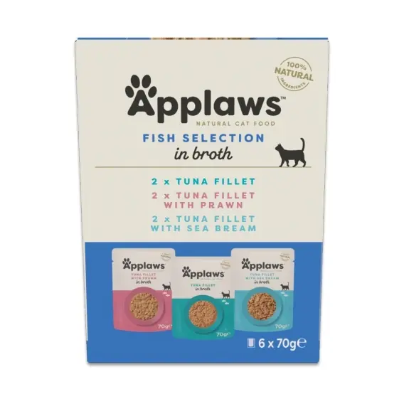 Hit cenowy APPLAWS Cat Multipak degustacyjny z rybami w saszetce w bulionie dla kota 6x70g