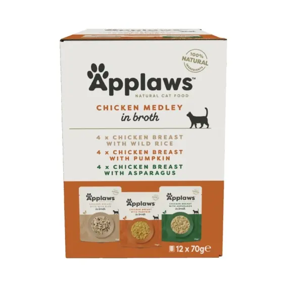 Tylko do końca tygodnia APPLAWS Cat Multipak mix smaków drobiowych w bulionie dla kota 12x70g