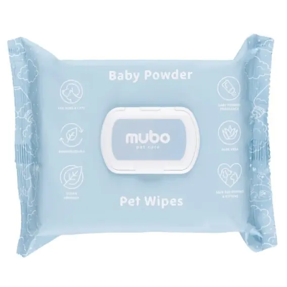Obniżka ceny Mubo Baby Powder Pet Wipes 100szt. - delikatne chusteczki z aloesem o zapachu dziecięcego pudru