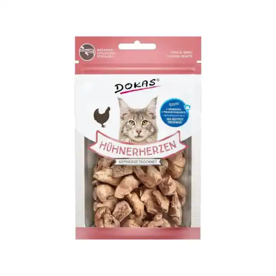 Ostatnie sztuki Dokas liofilizowane serca drobiowe - przysmak dla kota 15g