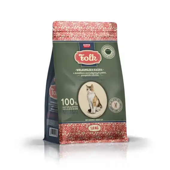 FOLK Wielkopolska kaczka z dodatkiem aromatycznych jabłek przepiórki i śledzia - karma sucha dla kota 1,6kg Promocja