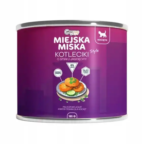 Gaczoo Miejska Miska Kotleciki Style - jagnięcina karma mokra dla kociąt 185g Nowy