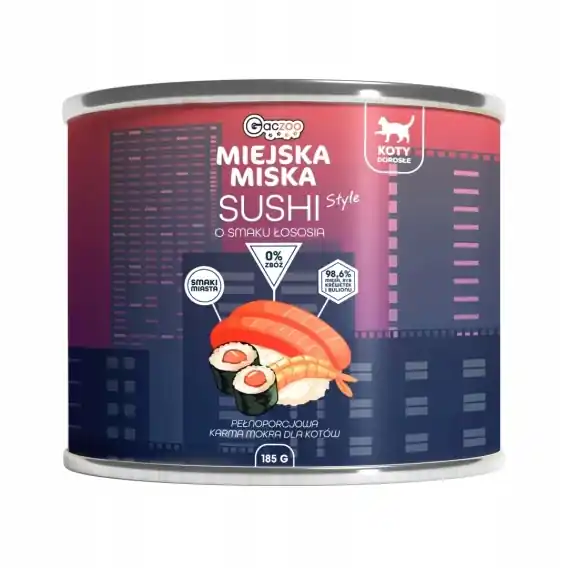 Oferta czasowa Gaczoo Miejska Miska Sushi Style - łosoś i indyk karma dla kota 185g