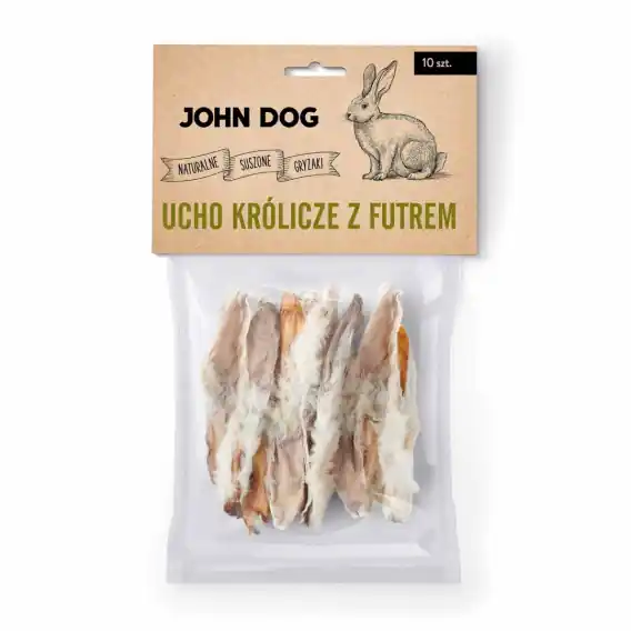 John Dog suszony gryzak ucho królicze z futrem 10 szt. - przysmaki naturalne Łatwy zwrot