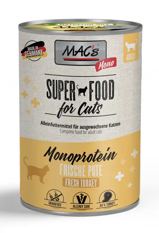 Popularny MAC‘s MONO Super Food świeży indyk karma mokra dla kotów 400g