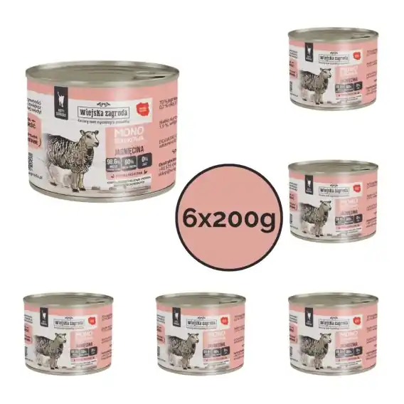 Zestaw Wiejska Zagroda Monobiałkowa Jagnięcina dla kota 6x200g Super okazja